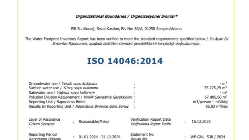 DÜNYADA BİR İLK! SARIÇAM BELEDİYESİ’NE SU AYAK İZİ BELGESİ